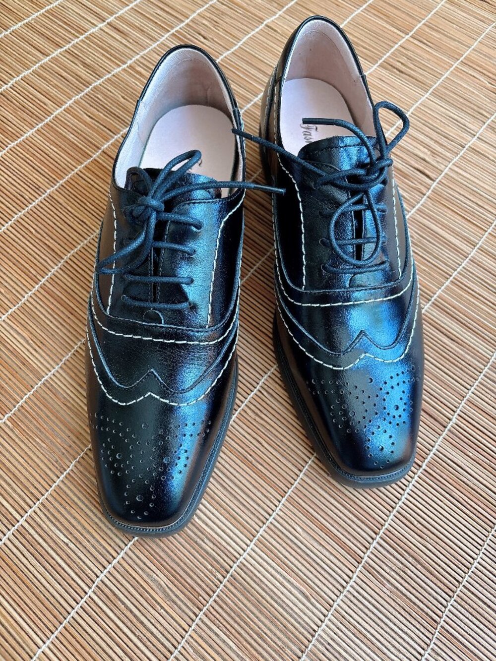 Real Leather Black Wingtip Oxfords – Fits US 8–8.5